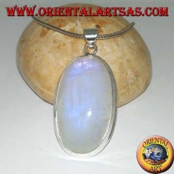 Colgante de plata con labradorita fluorescente azul ovalada blanca (grande)