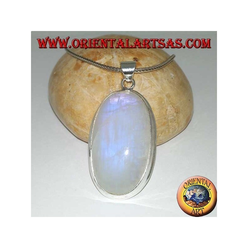 Silver pendant with white blue fluorescent labradorite (large oval)