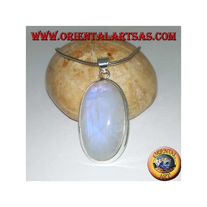 Silver pendant with white blue fluorescent labradorite (large oval)