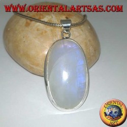 Silver pendant with white blue fluorescent labradorite (large oval)
