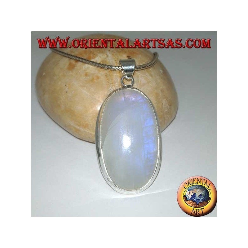 Pendentif en argent avec labradorite fluorescente bleue blanche (grand ovale)