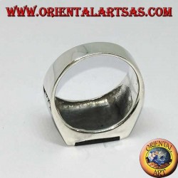 Silver ring with square onyx and imperial bas-relief eagles on the sides