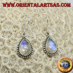 Boucles d'oreilles en argent avec labradorite blanche bleu fluorescent, larme