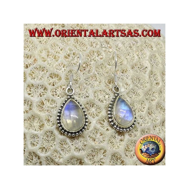 Silver earrings with white labradorite fluorescent blue, teardrop