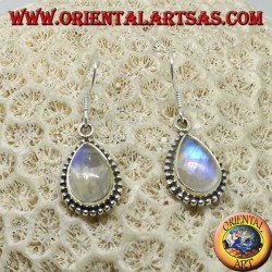 Boucles d'oreilles en argent avec labradorite blanche bleu fluorescent, larme