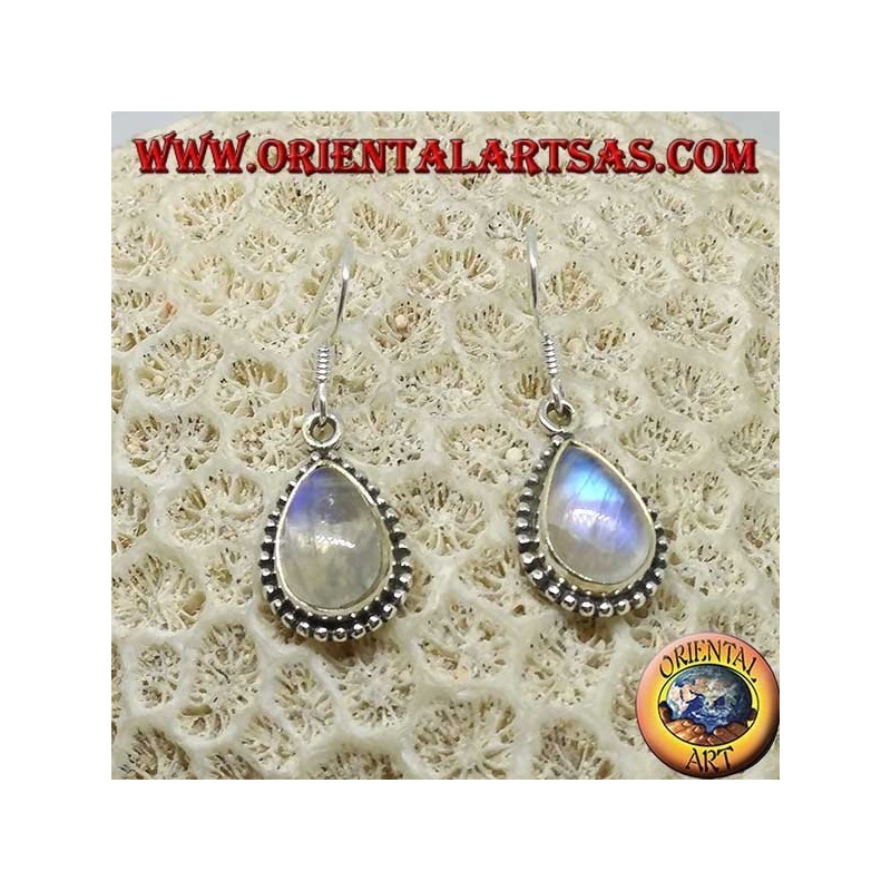 Silver earrings with white labradorite fluorescent blue, teardrop