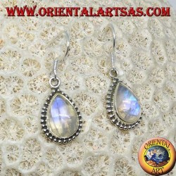 Boucles d'oreilles en argent avec labradorite blanche bleu fluorescent, larme