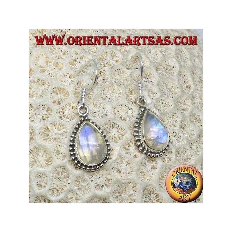Orecchini in argento con labradorite bianca a fluorescenza blu, a goccia