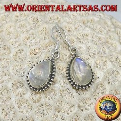 Pendientes de plata con labradorita blanca azul fluorescente, lágrima