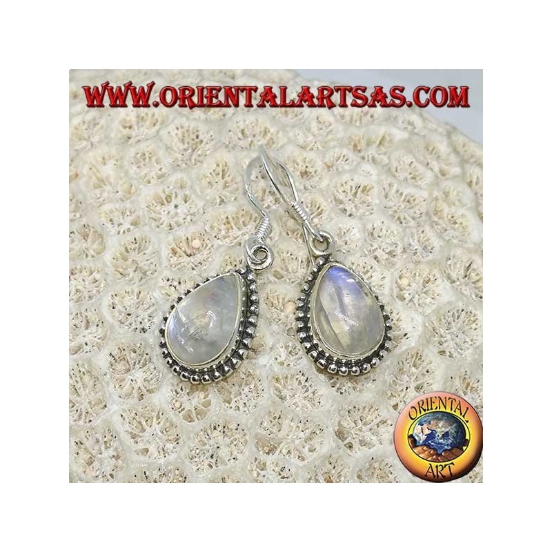 Pendientes de plata con labradorita blanca azul fluorescente, lágrima
