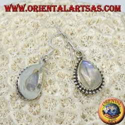 Pendientes de plata con labradorita blanca azul fluorescente, lágrima