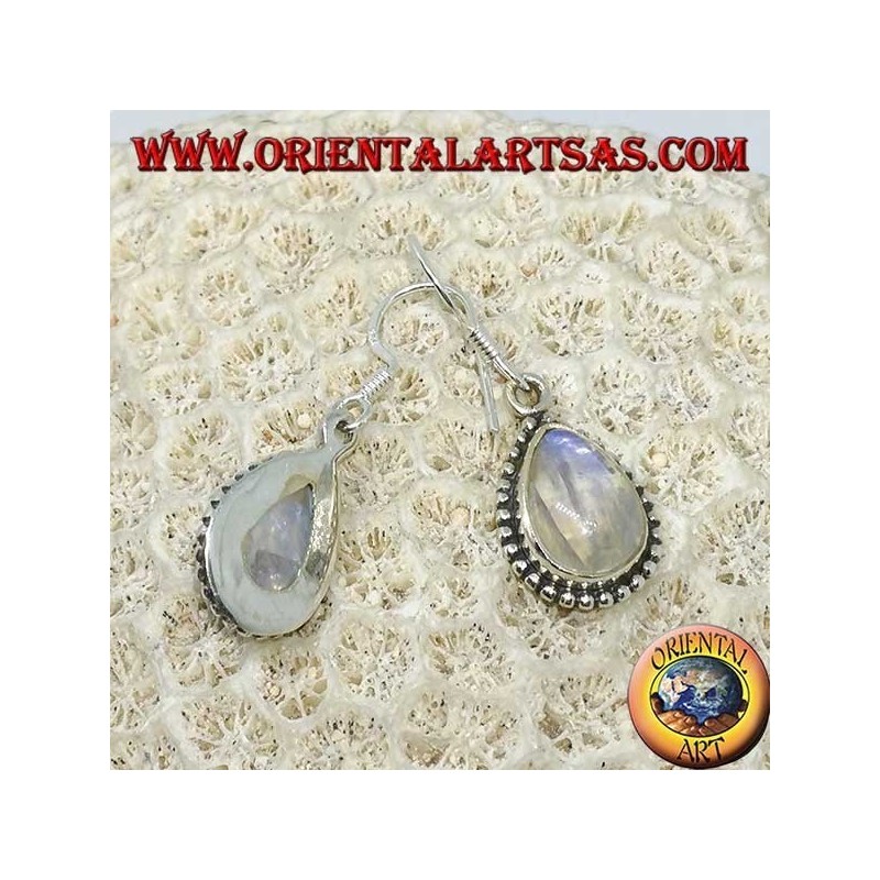 Pendientes de plata con labradorita blanca azul fluorescente, lágrima