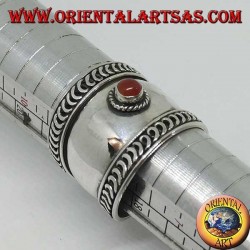 Wide band ring in silver with cabochon round carnelian, Bali