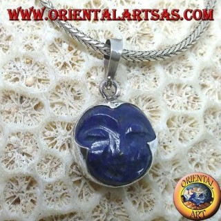Silver pendant with sun cameo in natural lapis lazuli round