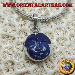 Silver pendant with sun cameo in natural lapis lazuli round