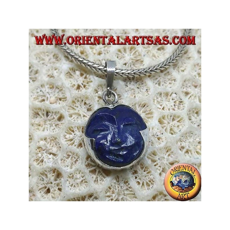 Pendentif en argent avec camée solaire en lapis-lazuli naturel rond