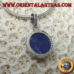 Pendentif en argent avec camée solaire en lapis-lazuli naturel rond