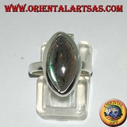Silver ring with shuttle-cut labradorite
