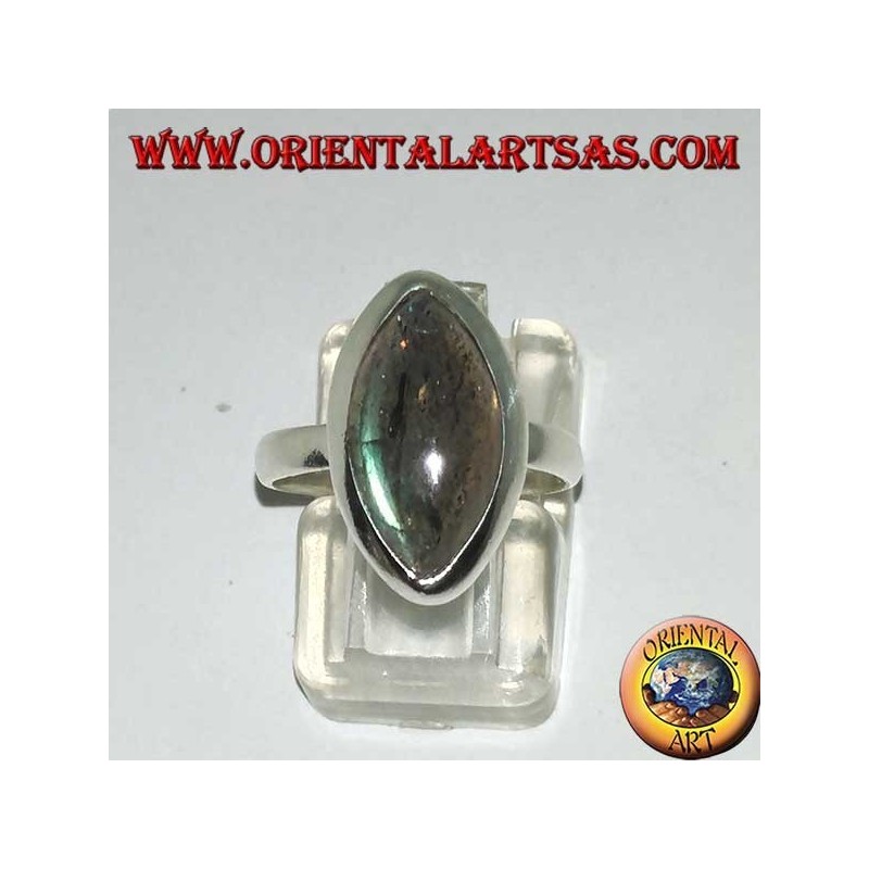 Anello in argento con labradorite a taglio navetta 
