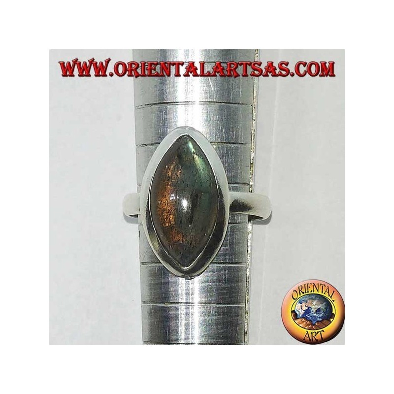 Silver ring with shuttle-cut labradorite