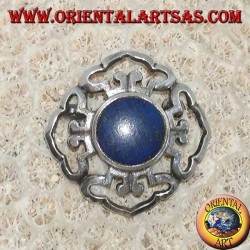 Broche Dorje double en argent avec lapis-lazuli rond et central