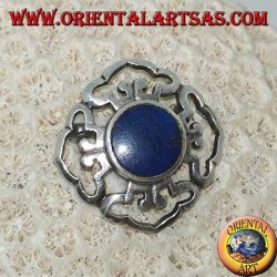Broche Dorje double en argent avec lapis-lazuli rond et central