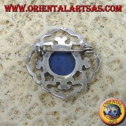 Dorje doble broche de plata con lapislázuli redondo central