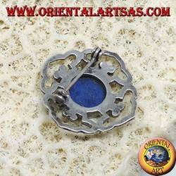 Dorje doble broche de plata con lapislázuli redondo central