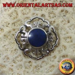Dorje doble broche de plata con lapislázuli redondo central