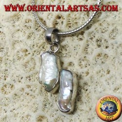 Silver pendant with 2 irregular natural pearls