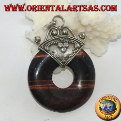 Silver pendant with donut in red tiger's eye