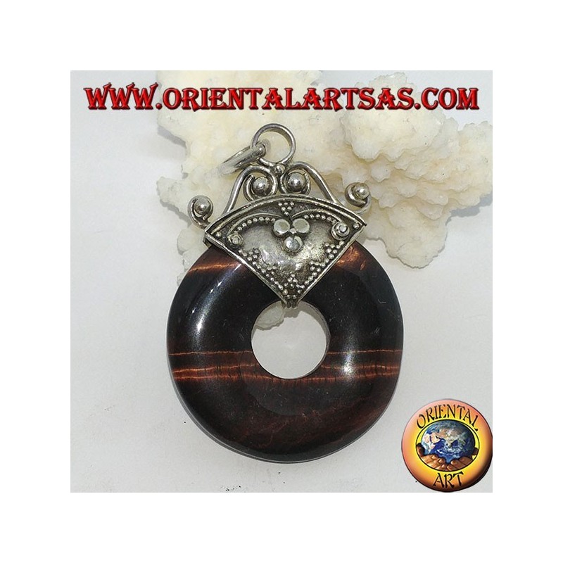Silver pendant with donut in red tiger's eye