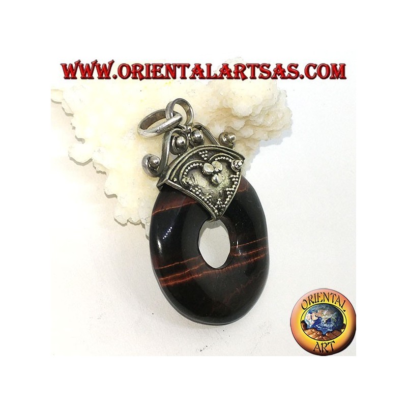 Colgante de plata con donut en ojo de tigre rojo