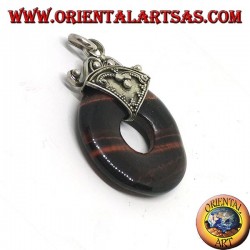 Silver pendant with donut in red tiger's eye