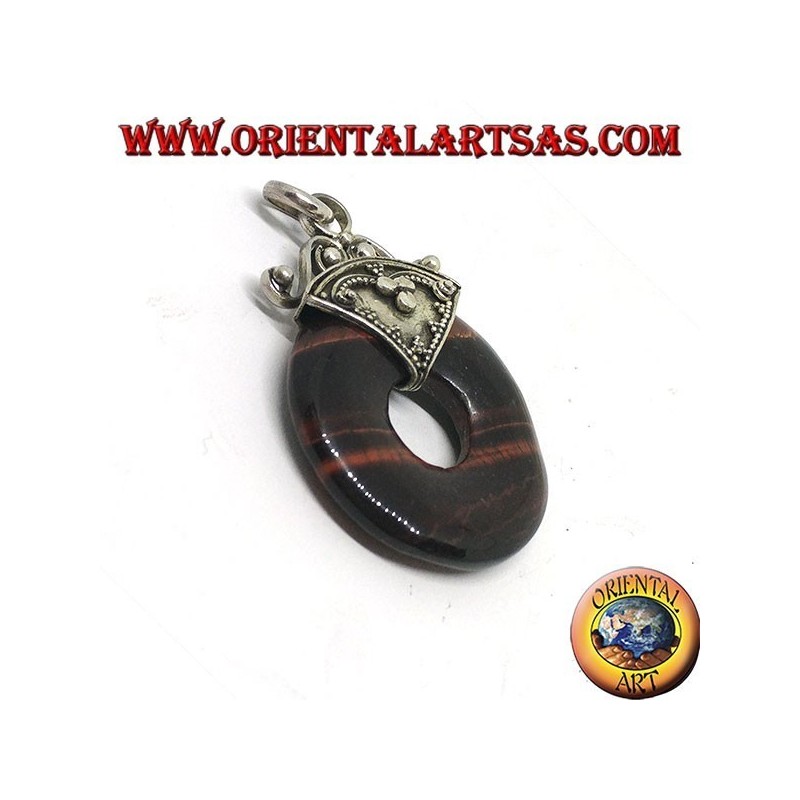 Colgante de plata con donut en ojo de tigre rojo