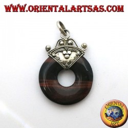 Silver pendant with donut in red tiger's eye