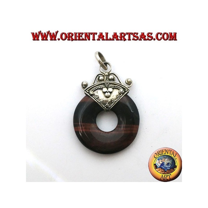 Silver pendant with donut in red tiger's eye