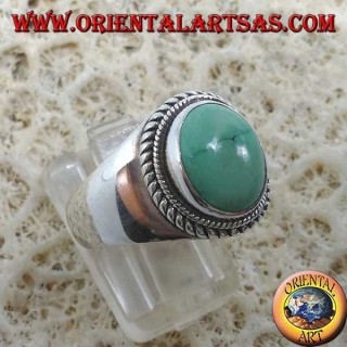 Simple bague en argent avec turquoise antique tibétaine naturelle