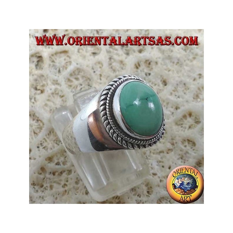 Simple silver ring with natural Tibetan antique turquoise