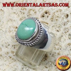 Simple silver ring with natural Tibetan antique turquoise