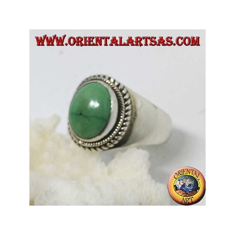 Anello in argento semplice con turchese antico Tibetano naturale