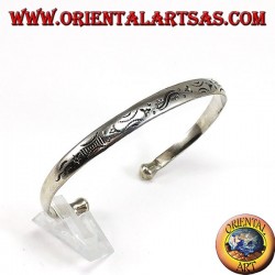 Bracelet rigide en argent, gravé à la main à l'aube et au coucher du soleil