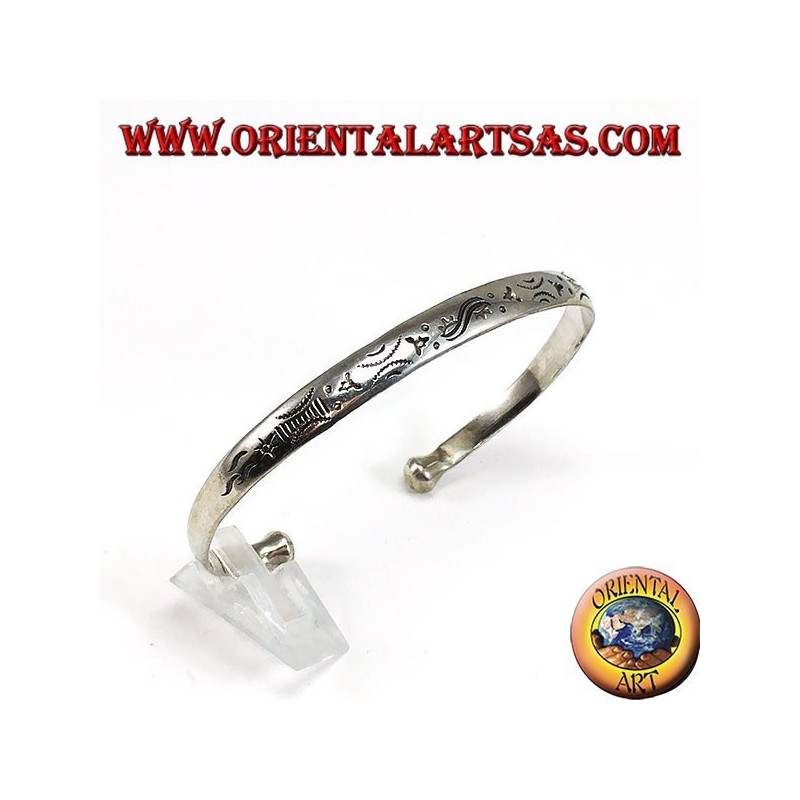 Bracciale rigido in argento,  con incisioni alba e tramonto fatti a mano