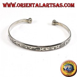 Bracelet rigide en argent, gravé à la main à l'aube et au coucher du soleil