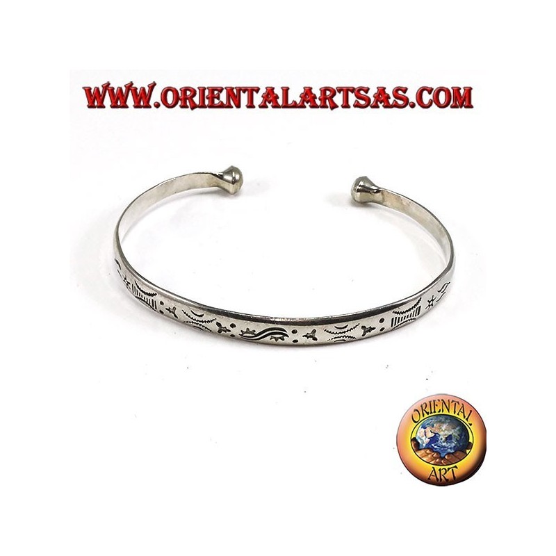 Starre Armband in Silber, mit handgefertigten Gravuren von Dawn und Sunset