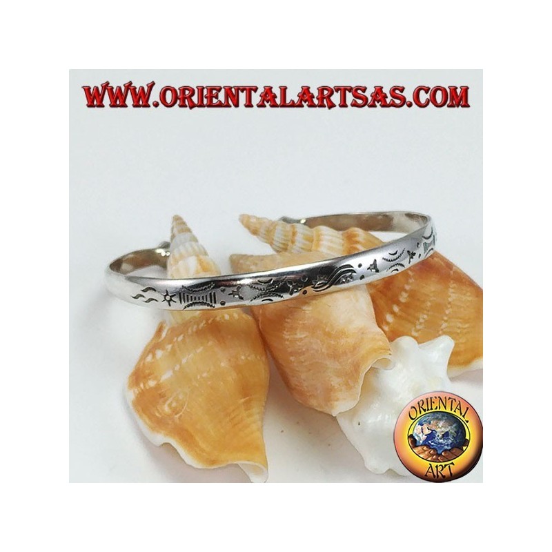 Bracelet rigide en argent, gravé à la main à l'aube et au coucher du soleil