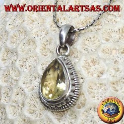 Silver pendant with natural yellow faceted drop topaz