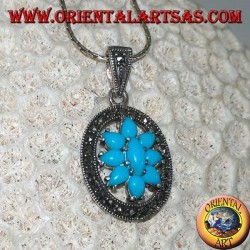 Pendentif en argent ovale avec turquoise entourée de marcassites
