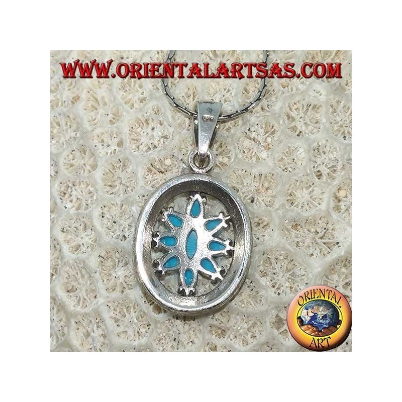 Pendentif en argent ovale avec turquoise entourée de marcassites