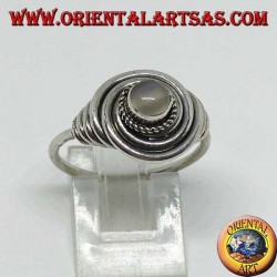 Silver ring flush with Moonstone (adularia) round